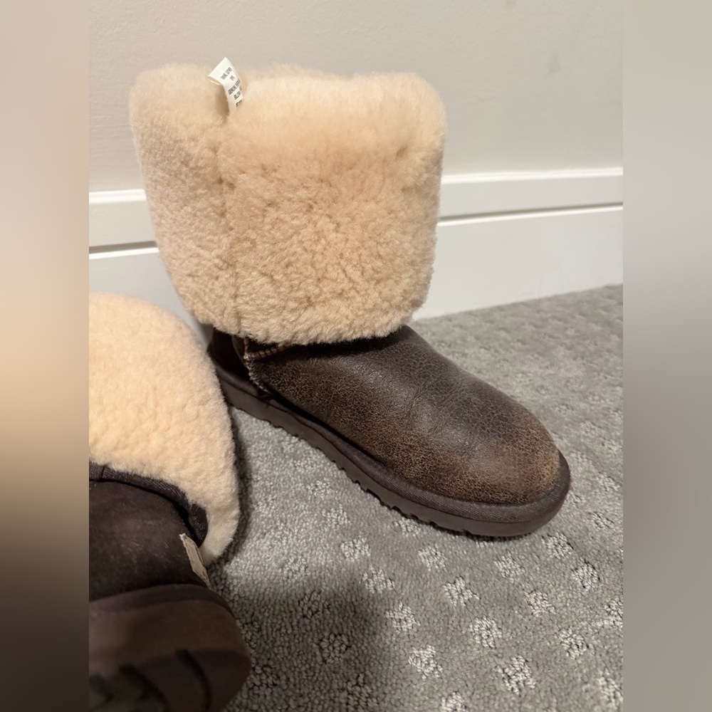 UGG Dark Brown Distressed Leather Tall Boot